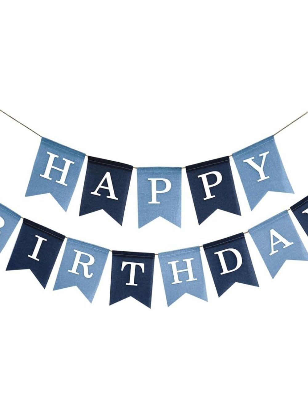 Pre-Strung Blue Happy Birthday Banner, No DIY Burlap Banner, Colorful Party Deco
